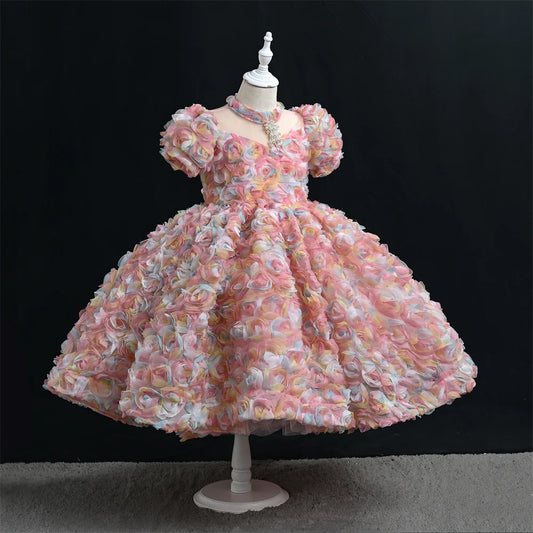 OM061 1-10 Years Old Girls Handmade Custom High-End Sequin Kids Wedding Dress Girls Birthday Party Dress