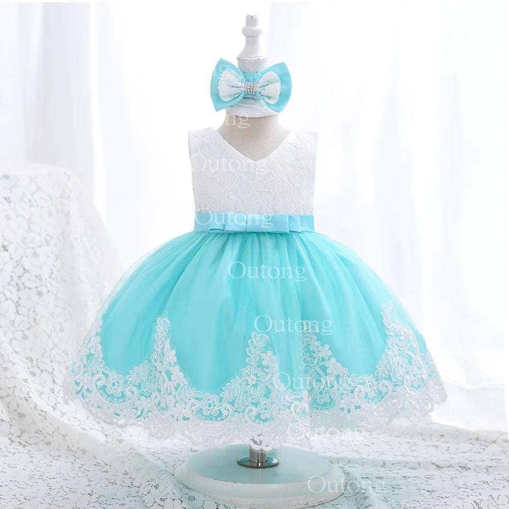 Baby Girl Dress Infant Girls Princess Dress With Big Bow Sweet Wedding Birthday Baptism Party Kids Clothing