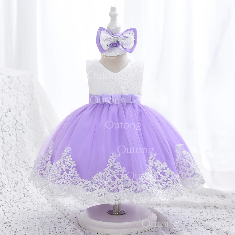 Baby Girl Dress Infant Girls Princess Dress With Big Bow Sweet Wedding Birthday Baptism Party Kids Clothing