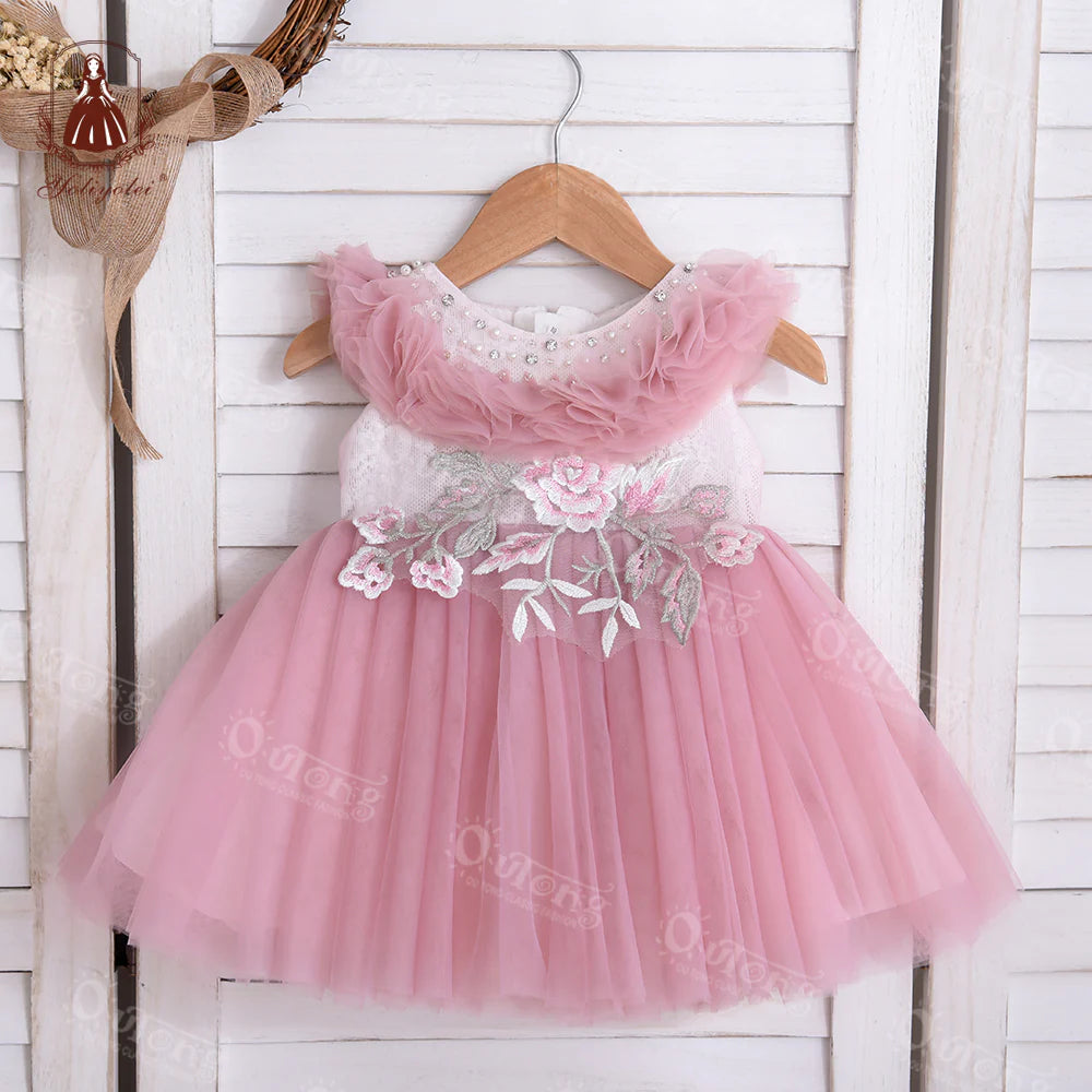 Bos206-24-Months Summer Pink NewBorn Layered Baby Formal Flower Girl Dress Kid Party Princess Birthday Children Dress