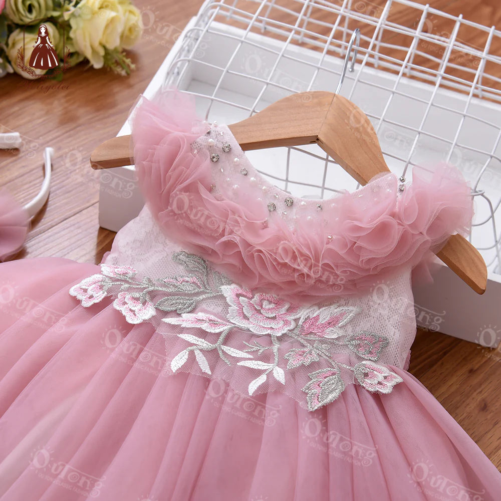 Bos206-24-Months Summer Pink NewBorn Layered Baby Formal Flower Girl Dress Kid Party Princess Birthday Children Dress