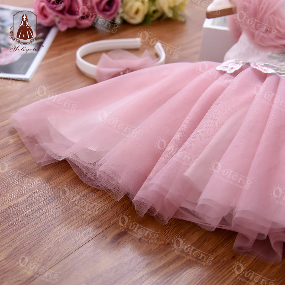 Bos206-24-Months Summer Pink NewBorn Layered Baby Formal Flower Girl Dress Kid Party Princess Birthday Children Dress