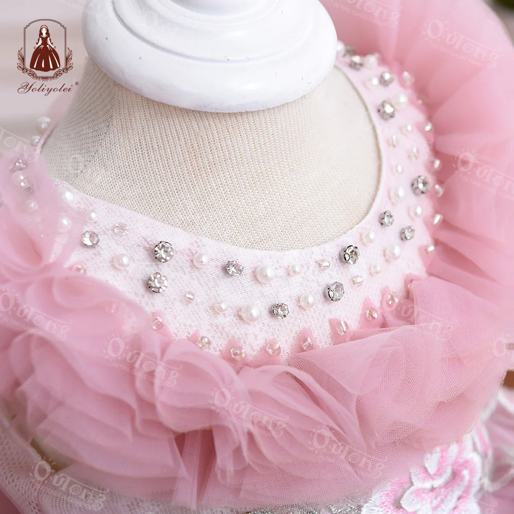 Bos206-24-Months Summer Pink NewBorn Layered Baby Formal Flower Girl Dress Kid Party Princess Birthday Children Dress