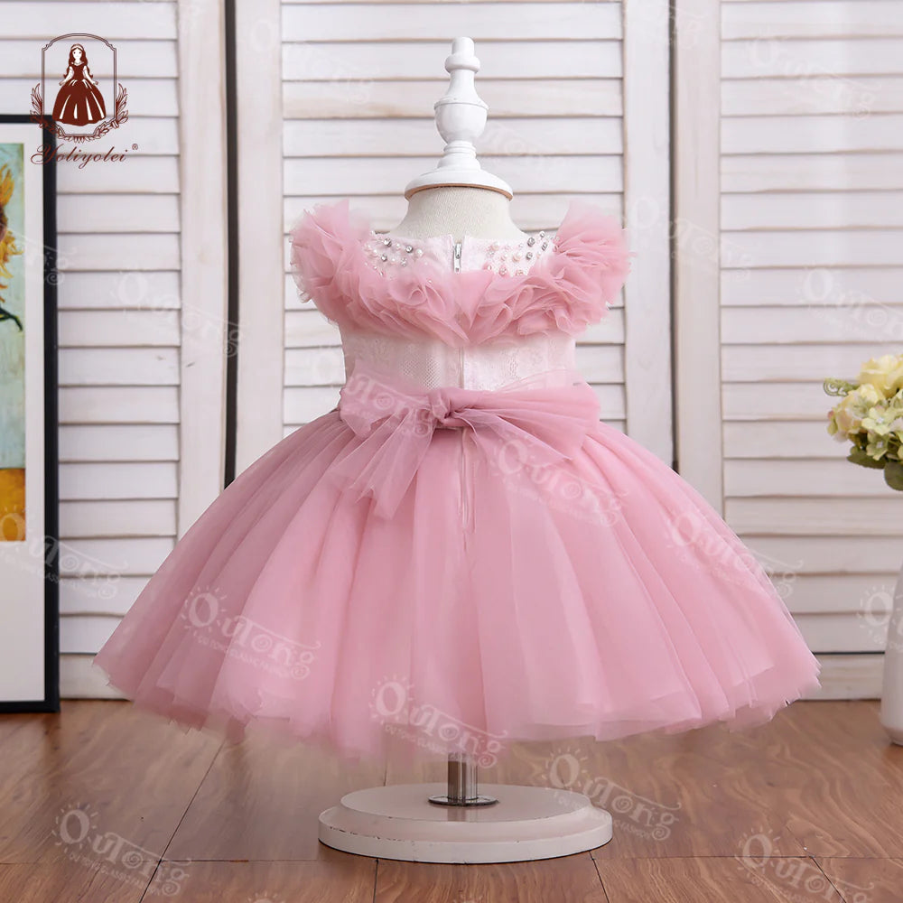 Bos206-24-Months Summer Pink NewBorn Layered Baby Formal Flower Girl Dress Kid Party Princess Birthday Children Dress