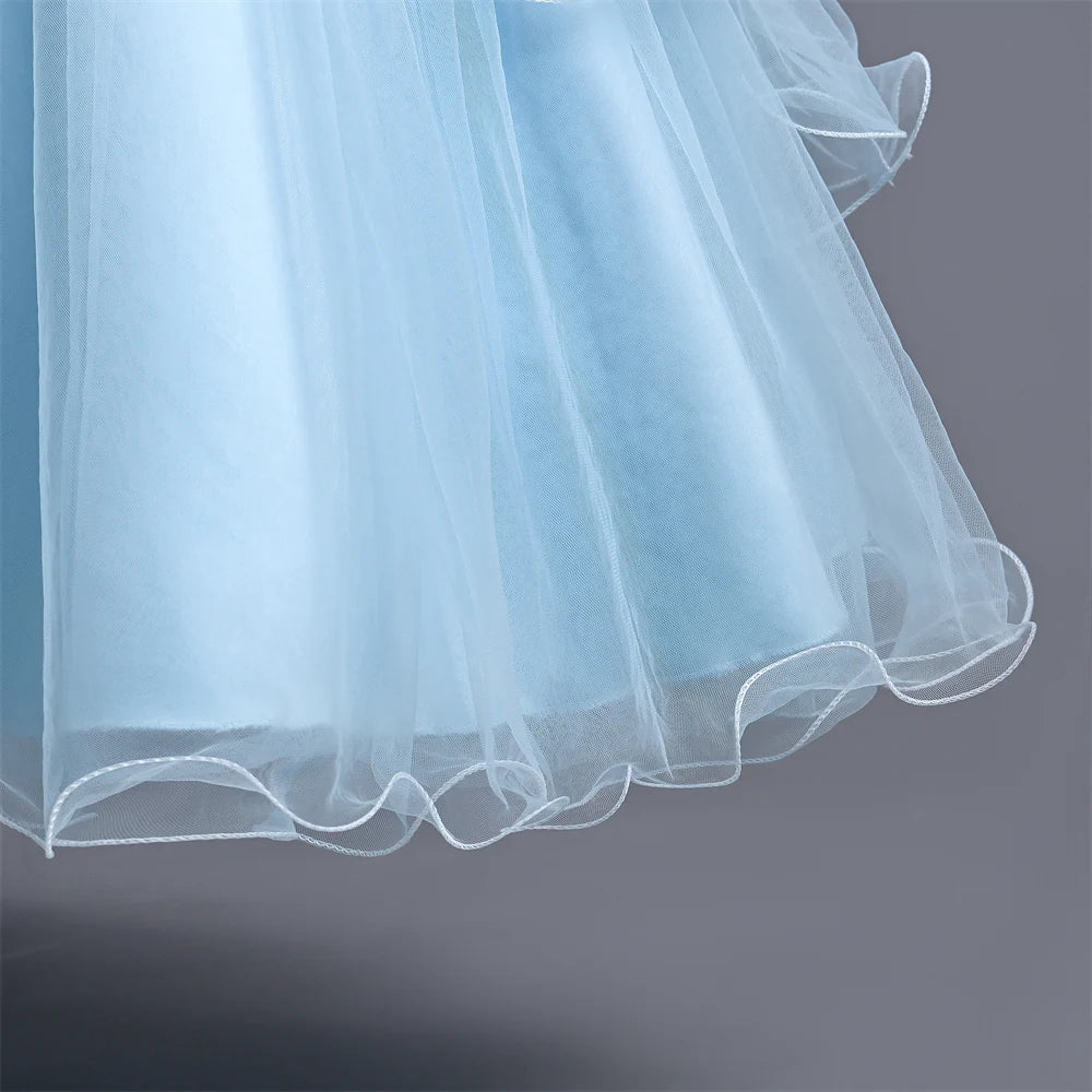 Girls Dress For Eid Flower Girl Wedding Tulle Puffy Collar Pearls Princess Elegant Birthday First Communiopn Ball Gown