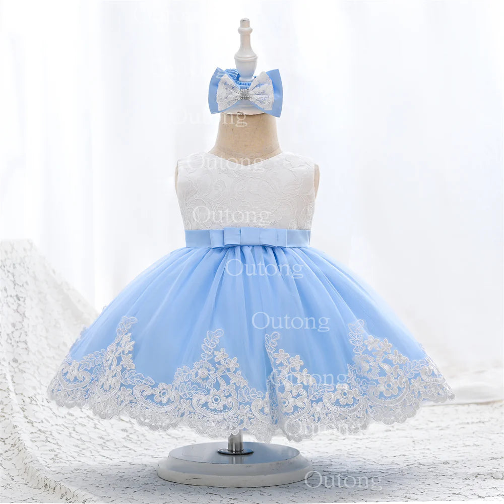 Baby Girl Dress Infant Girls Princess Dress With Big Bow Sweet Wedding Birthday Baptism Party Kids Clothing