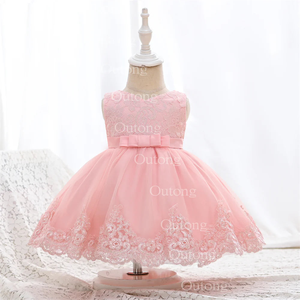 Baby Girl Dress Infant Girls Princess Dress With Big Bow Sweet Wedding Birthday Baptism Party Kids Clothing