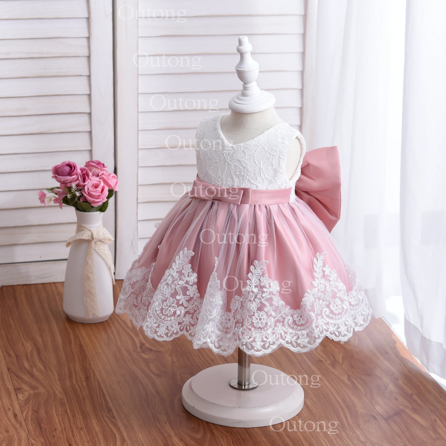 Baby Girl Dress Infant Girls Princess Dress With Big Bow Sweet Wedding Birthday Baptism Party Kids Clothing