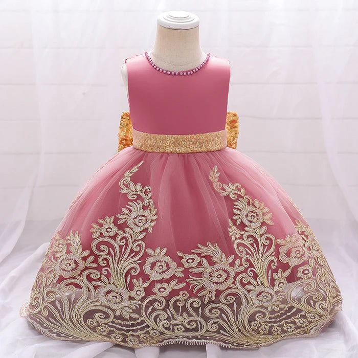 GIRL FORMAL PRINCESS DRESSES BABY GIRL SUMMER SLEEVELESS SEQUIN BOW EMBROIDERED PARTY DRESS