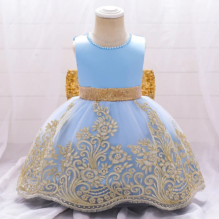 GIRL FORMAL PRINCESS DRESSES BABY GIRL SUMMER SLEEVELESS SEQUIN BOW EMBROIDERED PARTY DRESS