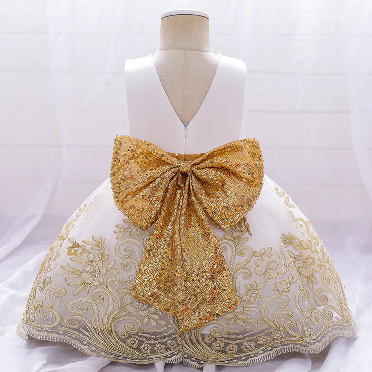 GIRL FORMAL PRINCESS DRESSES BABY GIRL SUMMER SLEEVELESS SEQUIN BOW EMBROIDERED PARTY DRESS