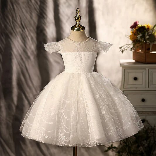 BAPTISM DRESSES BABY GIRL WHITE BOW LACE FLOWER GIRL DRESS GIRL FORMAL PRINCESS PARTY DRESS