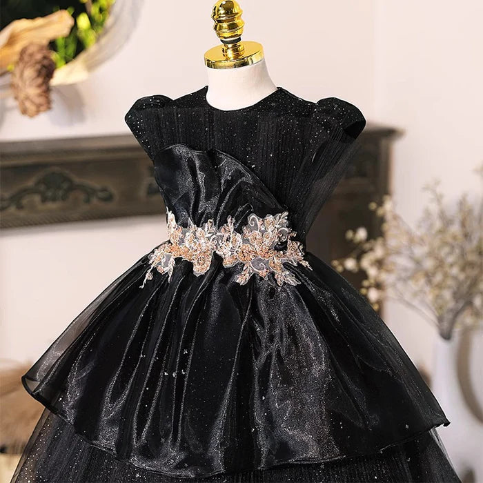 GIRLS BIRTHDAY PRINCESS DRESS BLACK CHILDREN PARTY DRESS