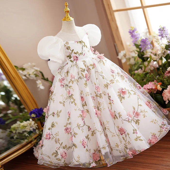 BABY GIRL FIRST COMMUNION DRESS CHILDREN FLOWERS EMBROIDERY PUFFY PRINCESS DRESS