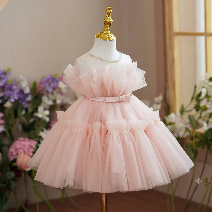 GIRL CHRISTMAS DRESS FLOWER GIRL DRESSES BABY GIRL EASTER DRESS TODDLER BEADED CREW NECK FLUFFY CAKE BIRTHDAY PARTY DRESS