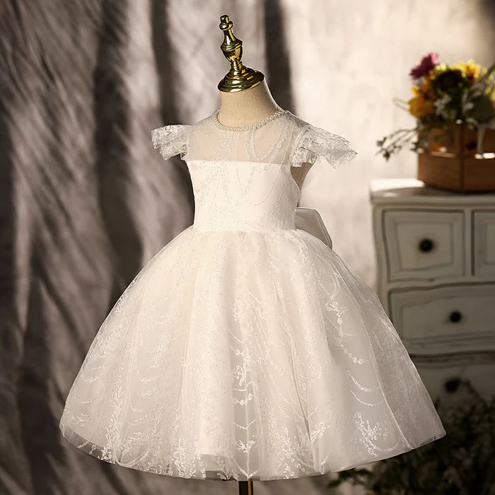 BAPTISM DRESSES BABY GIRL WHITE BOW LACE FLOWER GIRL DRESS GIRL FORMAL PRINCESS PARTY DRESS