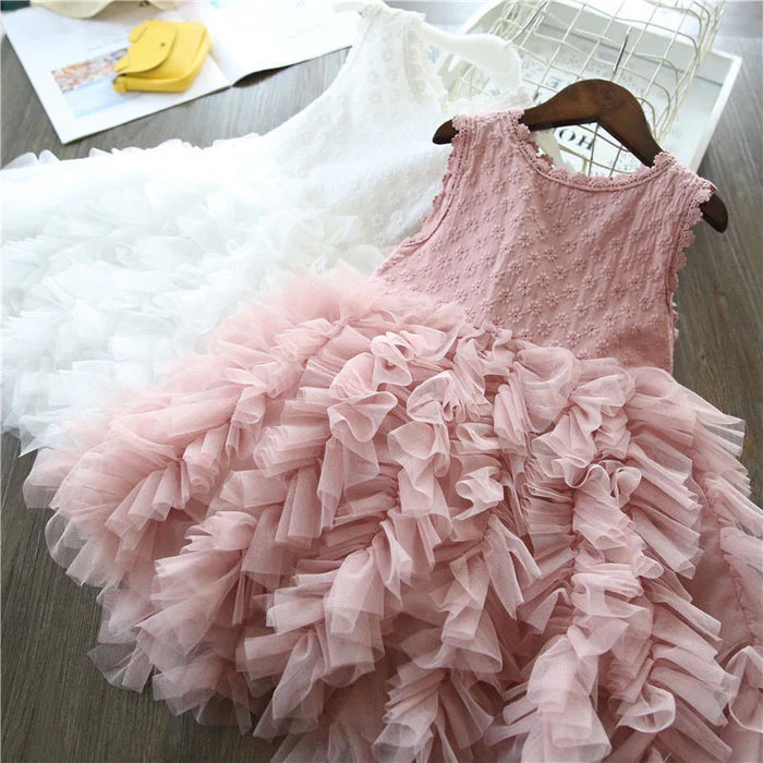 GIRLS SUMMER BIRTHDAY PARTY DRESS KIDS LOVELY LACE FLOWER GIRL PRINCESS DRESS  (5)