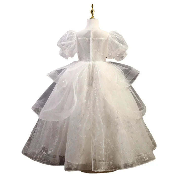 FIRST COMMUNION DRESS GIRLS BIRTHDAY PARTY DRESS WHITE ELEGANT SEQUIN FORMAL PRINCESS DRESS