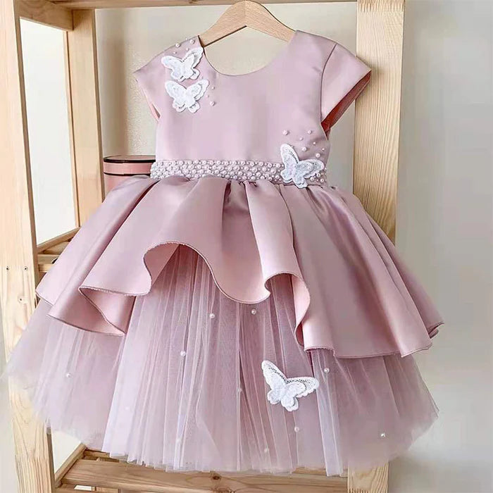 BABY GIRL FORMAL PRINCESS DRESS TODDLER BUTTERFLY FLUFFY CAKE BIRTHDAY PARTY DRESS