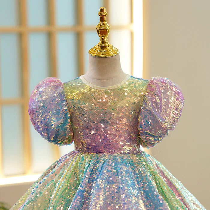 BABY GIRL DRESS TODDLER BALL GOWNS MULTICOLOR SEQUINS BIRTHDAY PARTY DRESS