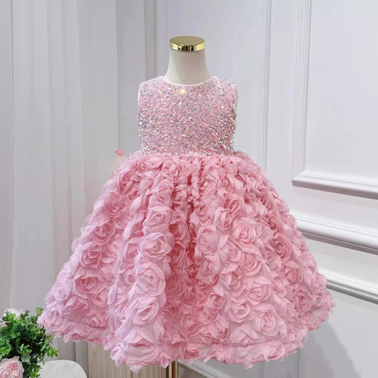 ELEGANT BABY GIRL SEQUIN PINK DRESS TODDLER BIRTHDAY PAGEANT PRINCESS DRESS