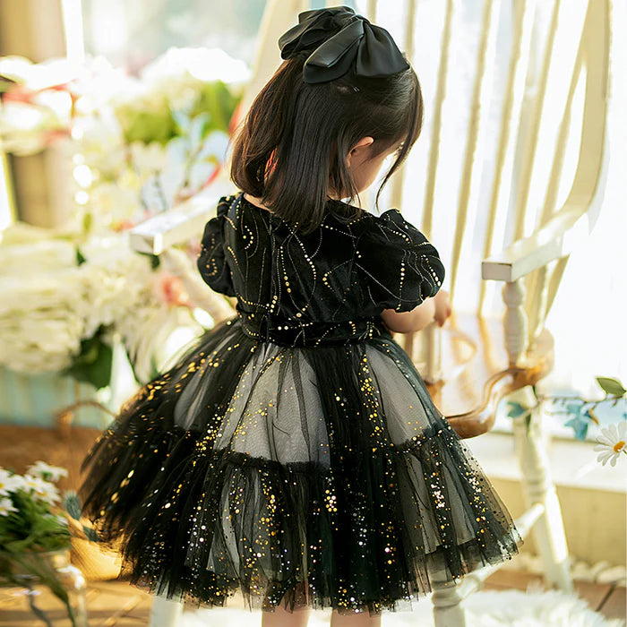 BABY GIRLS LOLITA BLACK SEQUINS PRINCESS PUFFY DRESS