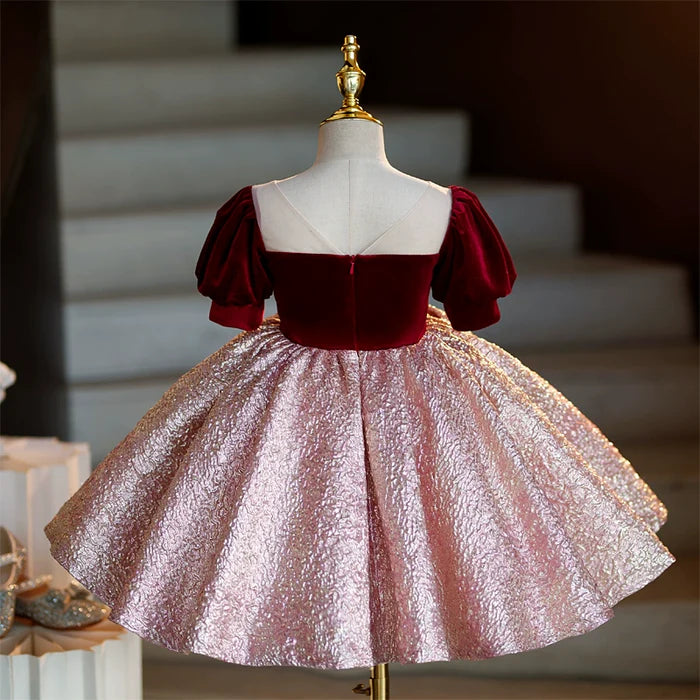 CHRISTMAS DRESS GIRLS EVENING DRESS PUFF SLEEVE PRINCESS DRESS