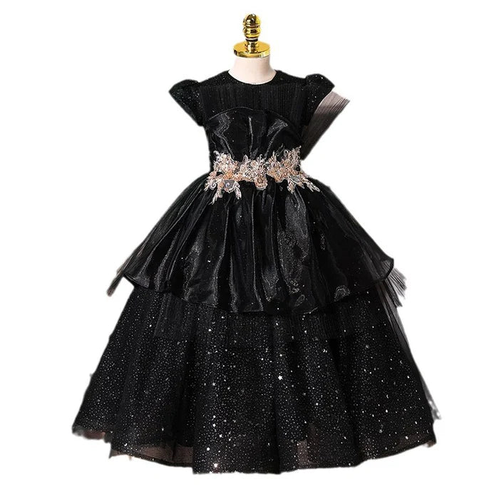 GIRLS BIRTHDAY PRINCESS DRESS BLACK CHILDREN PARTY DRESS