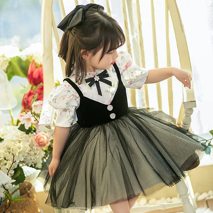 BABY GIRL BLACK PRINTED WEDDING BIRTHDAY PRINCESS DRESS