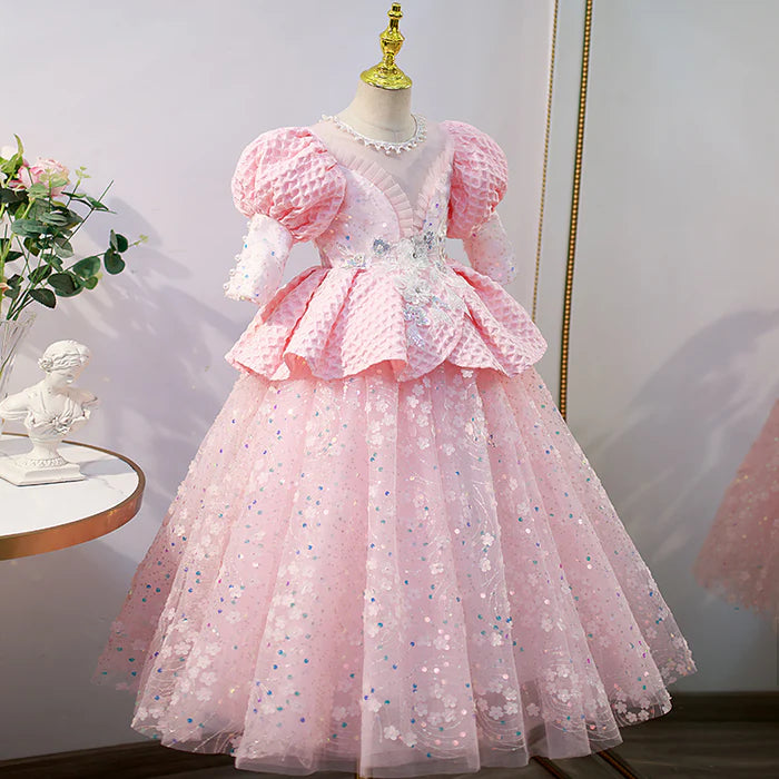 FLOWER GIRL DRESS CHILDREN COMMUNION PAGEANT ELEGANT CUTE SEQUINS PINK PRINCESS PARTY DRESS