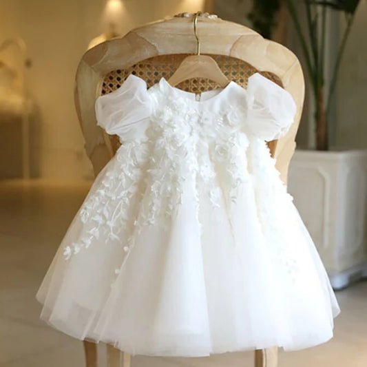 WHITE BABY GIRL SUMMER BAPTISM DRESS TODDLER BIRTHDAY PARTY PRINCESS DRESS