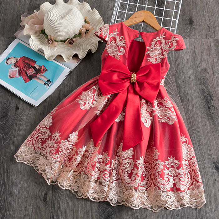 BABY GIRL PRINCESS DRESS TODDLER SUMMER EMBROIDERY BOW PUFFY BIRTHDAY PARTY DRESS GIRLS PAGEANT DRESSES