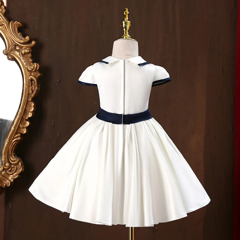 GIRL FORMAL PRINCESS DRESSES BABY GIRL WHITE ELEGANT BUTTON BIRTHDAY PARTY DRESS