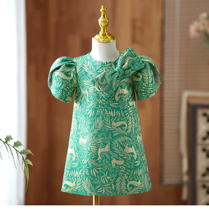 CUTE BABY GIRL GREEN FLOWER GIRLS DRESS TODDLER BIRTHDAY PRINCESS DRESS