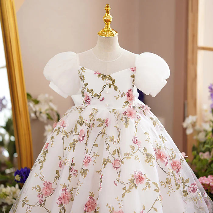 BABY GIRL FIRST COMMUNION DRESS CHILDREN FLOWERS EMBROIDERY PUFFY PRINCESS DRESS