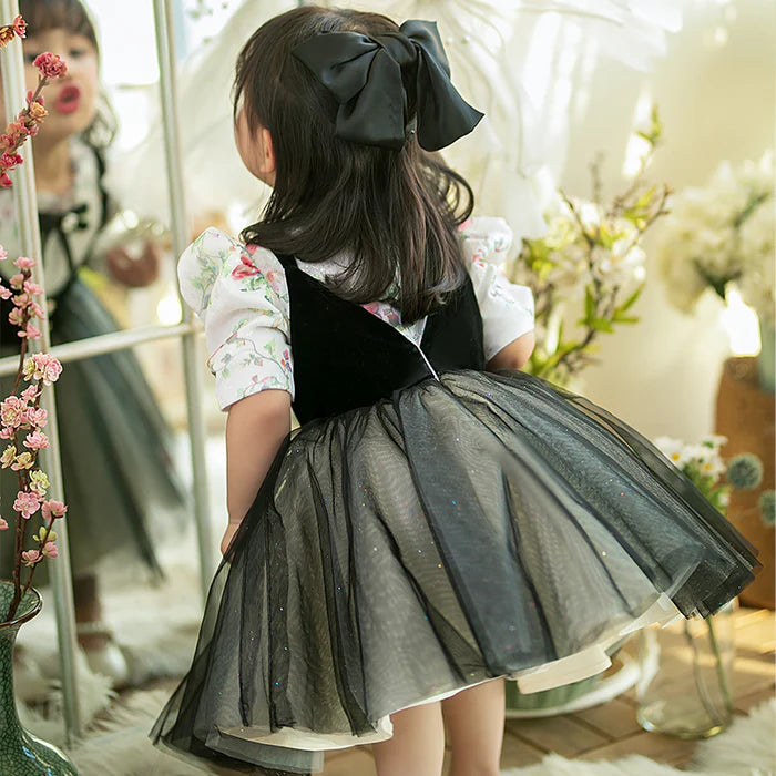 BABY GIRL BLACK PRINTED WEDDING BIRTHDAY PRINCESS DRESS