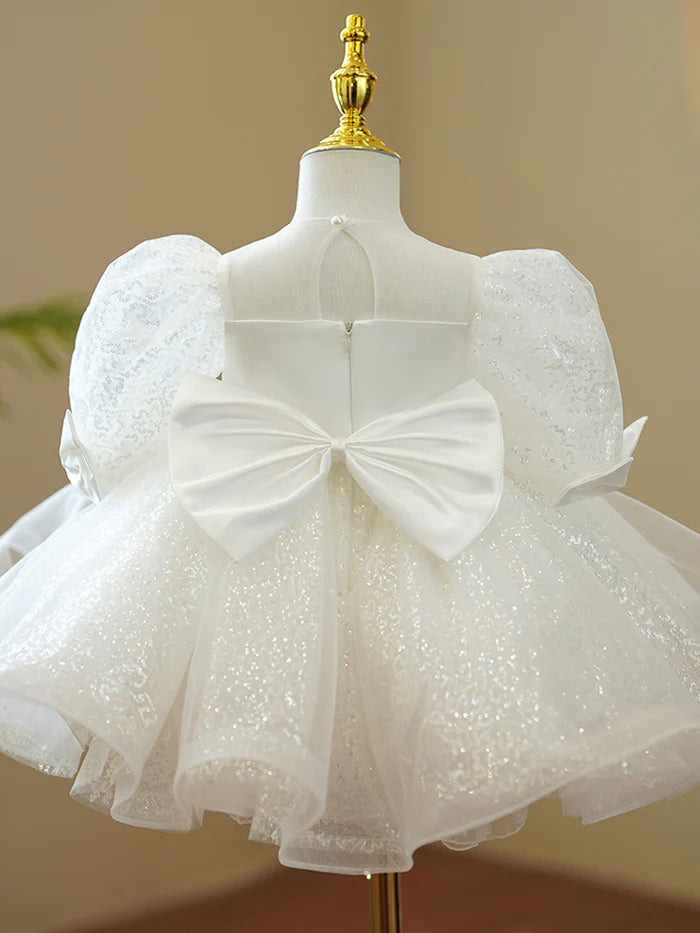 BAPTISM DRESSES BABY GIRL WHITE CUTE BOW KNOT SEQUIN BIRTHDAY PARTY DRESSES TODDLER BALL GOWNS