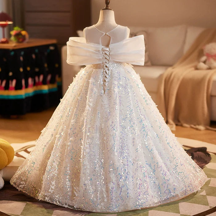 WINTER CHRISTENING DRESS BEAUTY PAGEANT DRESS TODDLER SEQUINS PARTY PRINCESS DRESS