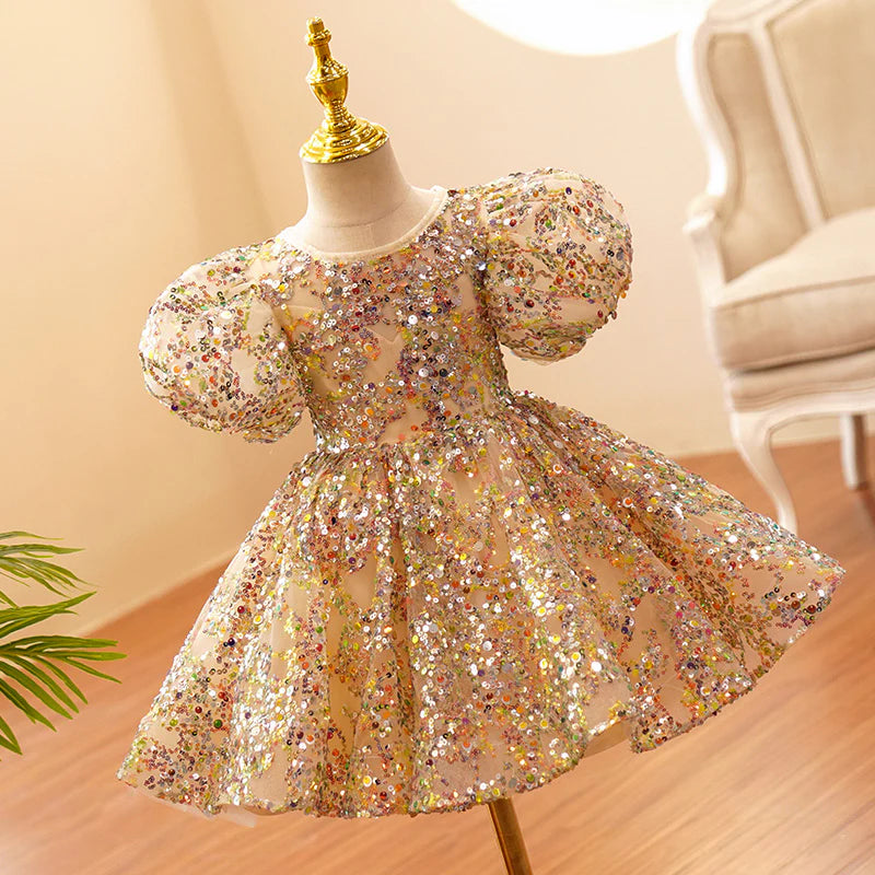 BABY GIRL FORMAL PRINCESS DRESS BABY GIRL SEQUIN MESH PUFFY BIRTHDAY PARTY DRESS