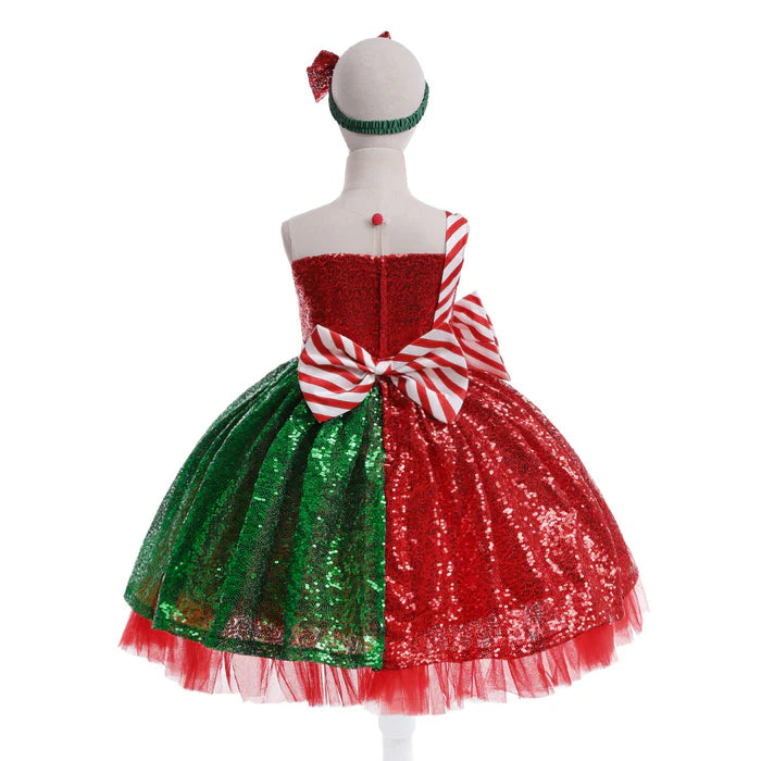 STRIPED BOW CHRISTMAS DRESS BABY GIRL CHRISTMAS DRESS SEQUINED CHRISTMAS DRESS