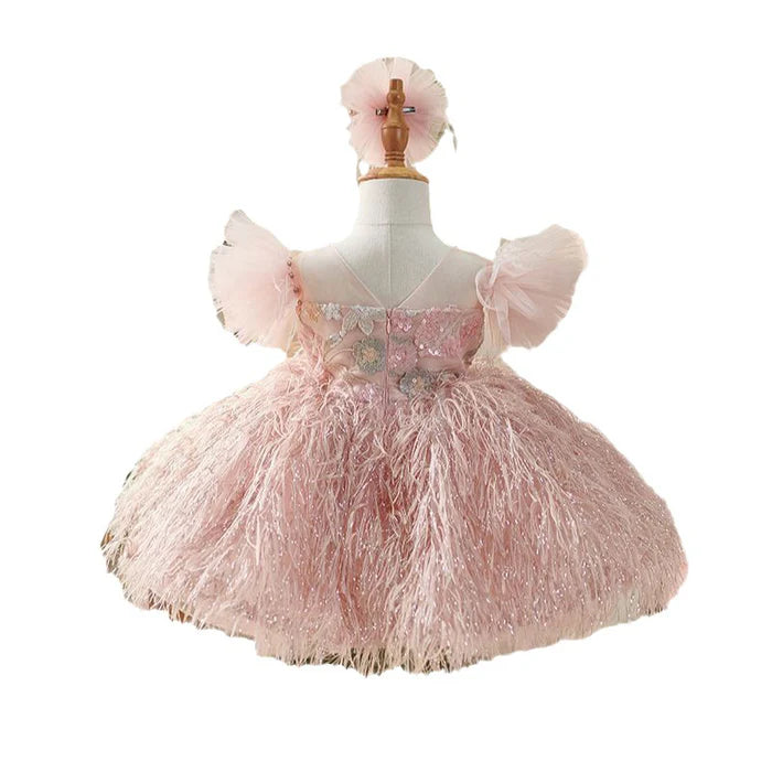 LUXURIOUS BABY GIRL FORMAL PUFFY PARTY DRESS GIRL FLUFFY PAGEANT PRINCESS DRESS