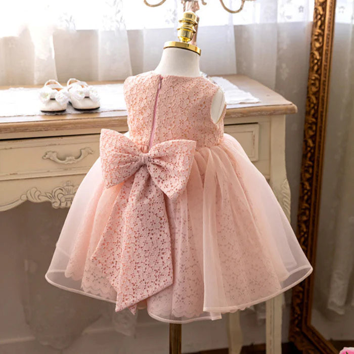 TODDLER BALL GOWNS BABY GIRL ROUND NECK EMBROIDERY PUFFY SLEEVELESS BIRTHDAY PARTY DRESS