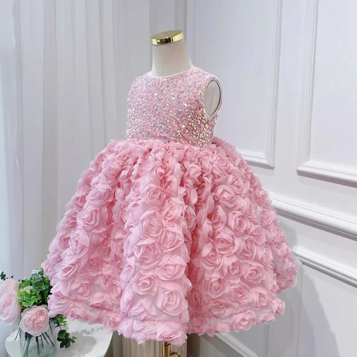 ELEGANT BABY GIRL SEQUIN PINK DRESS TODDLER BIRTHDAY PAGEANT PRINCESS DRESS