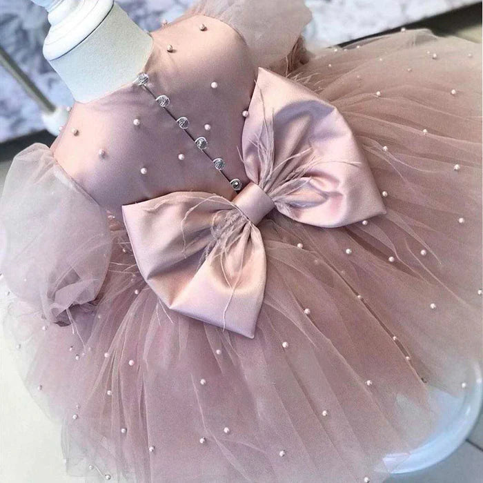 BABY GIRL PRINCESS DRESS TODDLER BEAD BOW PUFFY BIRTHDAY PARTY DRESS GIRL FORMAL DRESSES