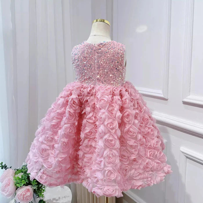 ELEGANT BABY GIRL SEQUIN PINK DRESS TODDLER BIRTHDAY PAGEANT PRINCESS DRESS