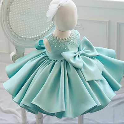 FIRST COMMUNION DRESS BABY GIRL FORMAL PRINCESS DRESS TODDLER BOW BEADED PUFFY FLOWER GIRL DRESS BIRTHDAY DRESS