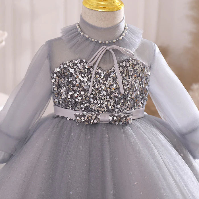 GIRLS BIRTHDAY PARTY DRESS LONG SLEEVE SEQUIN FLOWER GIRL PUFFY PAGEANT PRINCESS DRESS