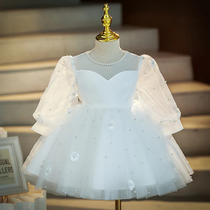 BABY GIRL AND TODDLER WHITE PUFFY CHRISTENING PRINCESS DRESS