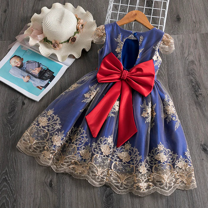 BABY GIRL PRINCESS DRESS TODDLER SUMMER EMBROIDERY BOW PUFFY BIRTHDAY PARTY DRESS GIRLS PAGEANT DRESSES