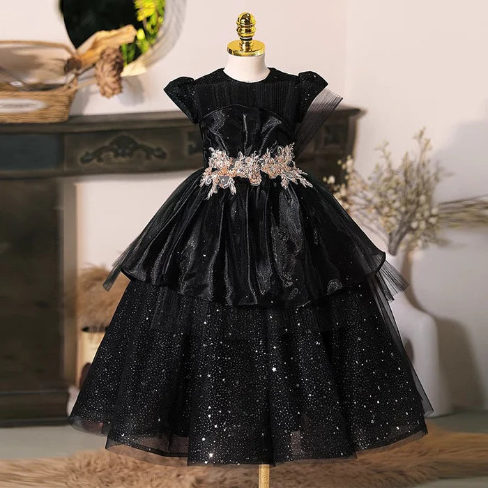 GIRLS BIRTHDAY PRINCESS DRESS BLACK CHILDREN PARTY DRESS